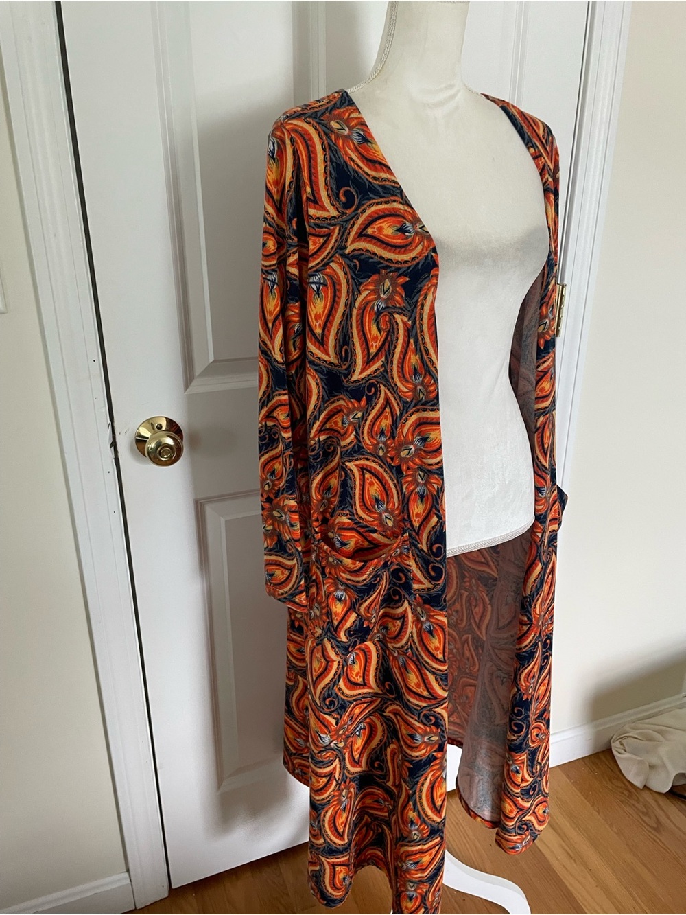 LuLaRoe Orange & Navy Paisley Knit Duster
